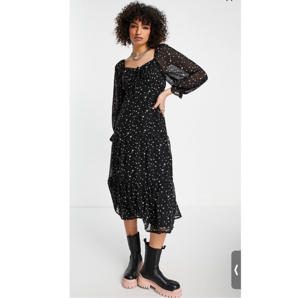 Long Sleeve Star Print Midi Dress